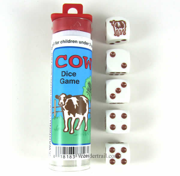 KOP12264 Cow Dice Game White Dice with Brown Pips D6 16mm (5/8in) (ONLINE ORDER ONLY)