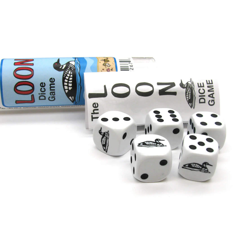 KOP12268 Loon Dice Game White Dice with Black Pips D6 16mm (5/8in) (ONLINE ORDER ONLY)
