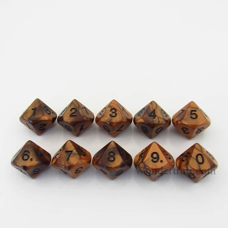 KOP12313 Bronze Olympic Dice Black Numbers D10 16mm (5/8in) Set of 10 (ONLINE ORDER ONLY)