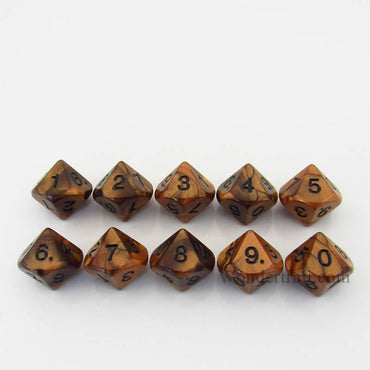 KOP12313 Bronze Olympic Dice Black Numbers D10 16mm (5/8in) Set of 10 (ONLINE ORDER ONLY)