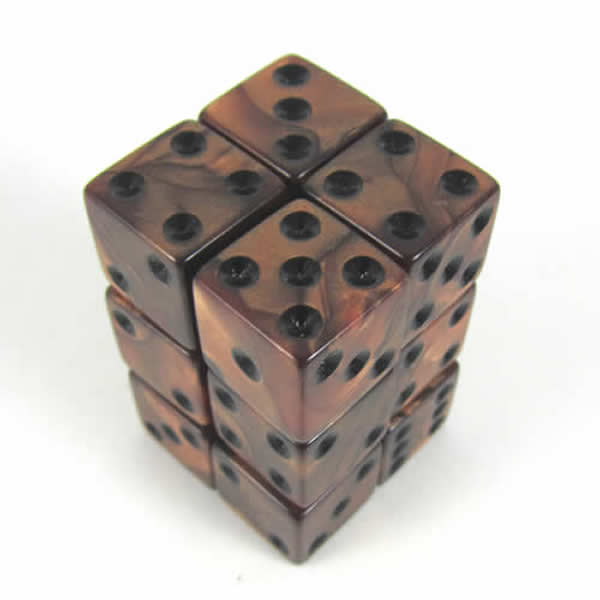 KOP12354 Bronze Olympic Dice with Black Pips D6 16mm (5/8in) Set of 12 (ONLINE ORDER ONLY)