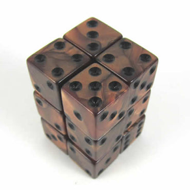 KOP12354 Bronze Olympic Dice with Black Pips D6 16mm (5/8in) Set of 12 (ONLINE ORDER ONLY)