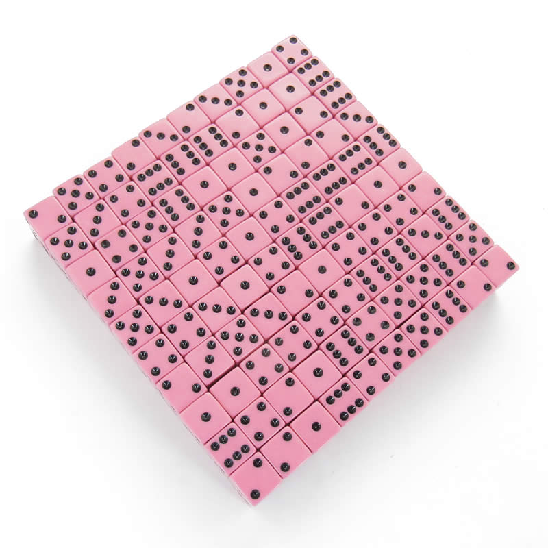 KOP12634 Pink Opaque Dice Black Pips D6 16mm (5/8in) Bulk Pack of 200 (ONLINE ORDER ONLY)