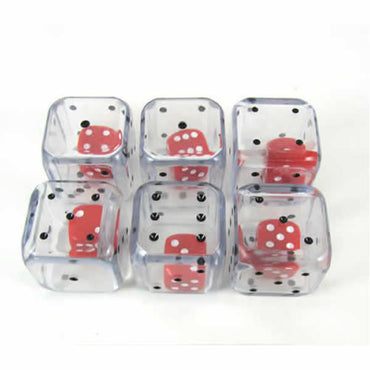 KOP12764 Double Dice Clear D6 25mm (1in) Pack of 6 Koplow Games (ONLINE ORDER ONLY)