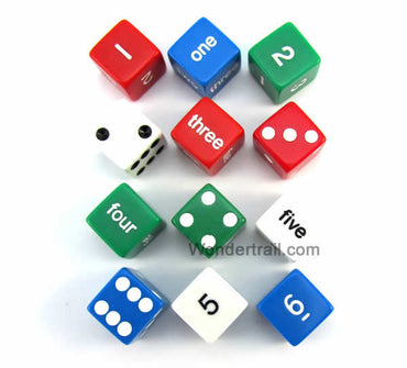 KOP12950 Number Dice 4 Different Colors D6 16mm (5/8in) Set of 12 Dice (ONLINE ORDER ONLY)