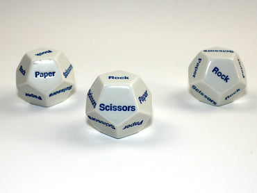 28mm d12 Rock Paper Scissors White/blue (per die) (Online Only)