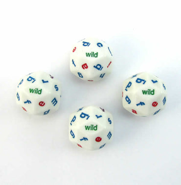 KOP12985 Alphabet Dice White 4 Color Letters D30 31mm (1.25in) Set of 4 (ONLINE ORDER ONLY)