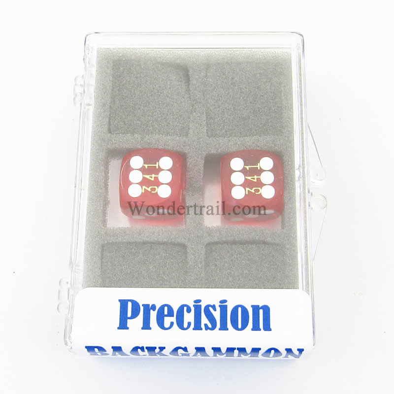 KOP12995 Dark Red Transparent D6 Precision Backgammon Dice White Pips (ONLINE ORDER ONLY)