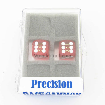 KOP12995 Dark Red Transparent D6 Precision Backgammon Dice White Pips (ONLINE ORDER ONLY)