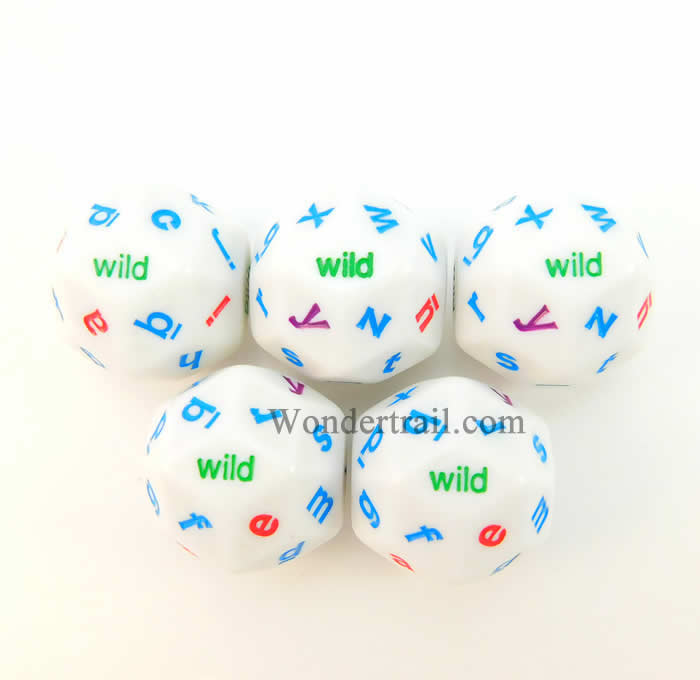KOP13049 Alphabet Dice 30 Sided White with 4 Color Letters Set of 5 (ONLINE ORDER ONLY)