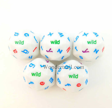 KOP13049 Alphabet Dice 30 Sided White with 4 Color Letters Set of 5 (ONLINE ORDER ONLY)