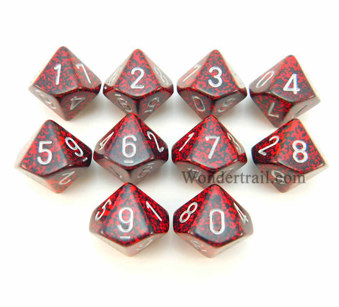 KOP13155 Silver Volcano Elemental Dice Silver Numbers D10 16mm Set of 10 (ONLINE ORDER ONLY)