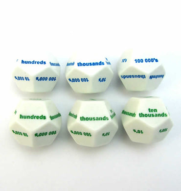 KOP13212 Place Value Dice D12 28mm (1 3/32in) Set of 6 Koplow Games (ONLINE ORDER ONLY)