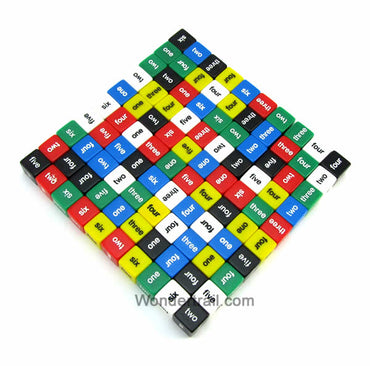 KOP13341 Word Number Dice In 6 Colors D6 16mm (5/8in) Set of 100 Dice Koplow Games (ONLINE ORDER ONLY)