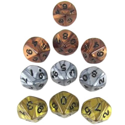 KOP13375 Assorted Olympic Dice with Black Numbers D10 16mm (5/8in) Pack of 10 Dice (ONLINE ORDER ONLY)