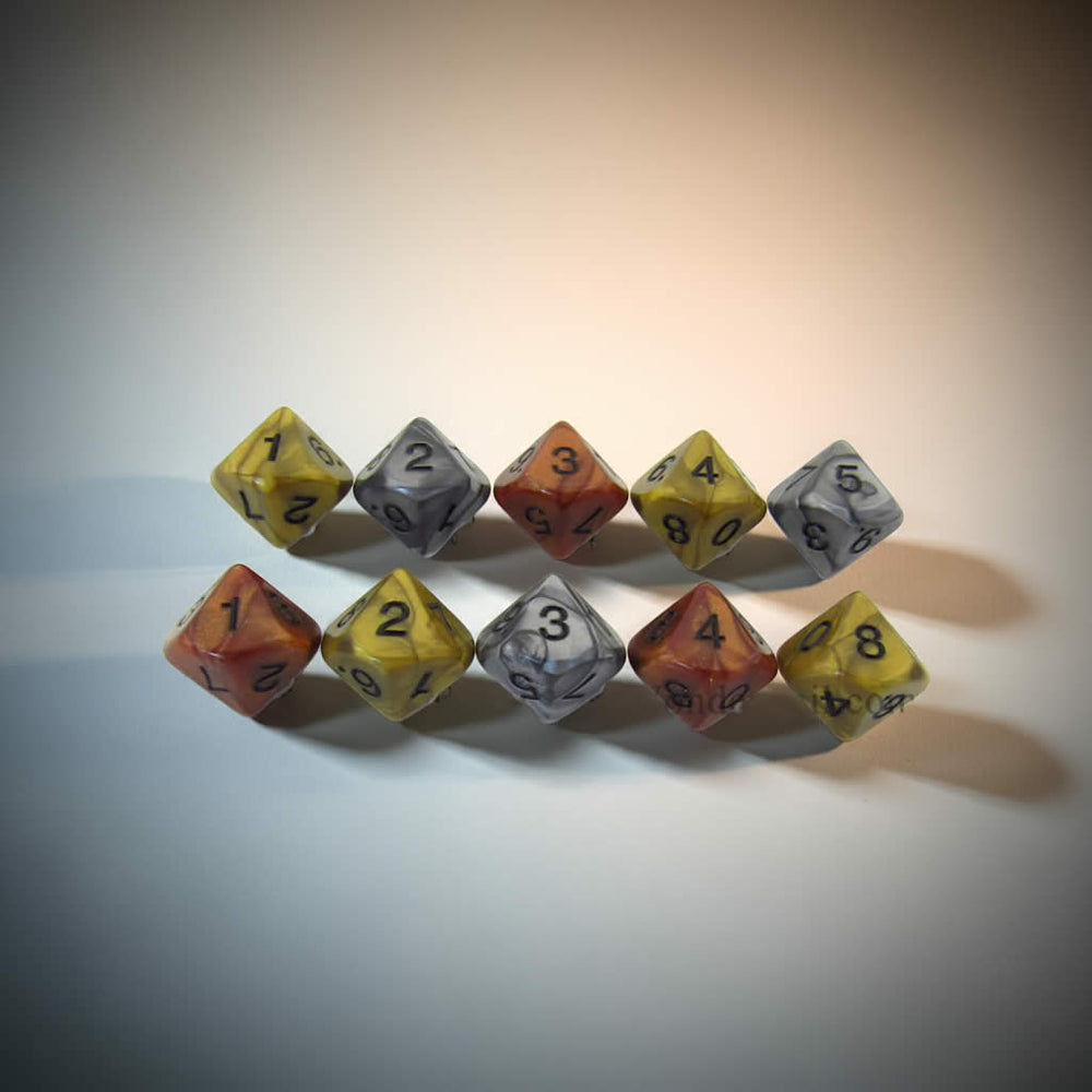 KOP13375 Assorted Olympic Dice with Black Numbers D10 16mm (5/8in) Pack of 10 Dice (ONLINE ORDER ONLY)