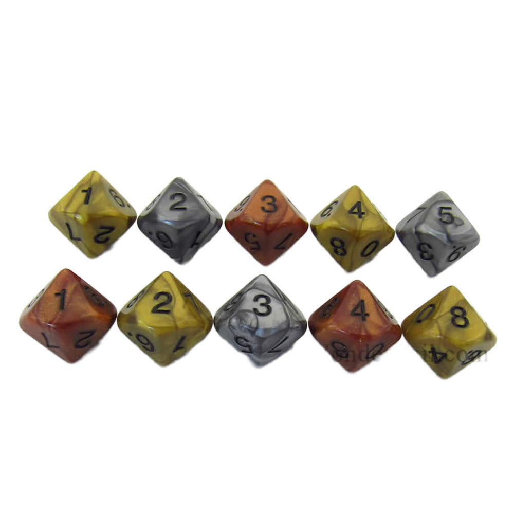 KOP13375 Assorted Olympic Dice with Black Numbers D10 16mm (5/8in) Pack of 10 Dice (ONLINE ORDER ONLY)