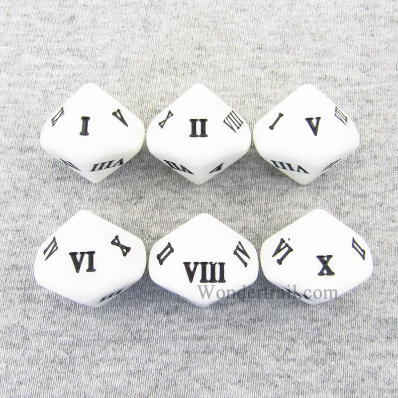 KOP14128 Roman Numeral White Dice Black Numbers D10 20mm Pack of 6 (ONLINE ORDER ONLY)