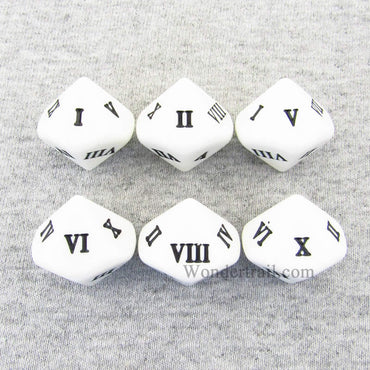 KOP14128 Roman Numeral White Dice Black Numbers D10 20mm Pack of 6 (ONLINE ORDER ONLY)