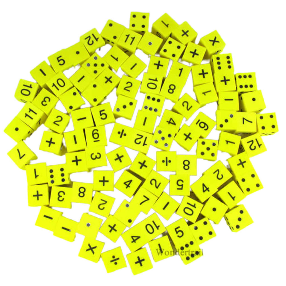 KOP14232 Assorted Math Foam Dice Yellow D6 25mm (1in) Bulk Pack of 100 Dice (ONLINE ORDER ONLY)
