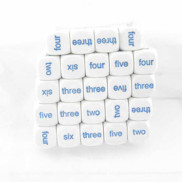 KOP14513 White Dice Blue 1 - 6 Word Numbers D6 20mm (25/32 inch) Pack of 40 Koplow (ONLINE ORDER ONLY)