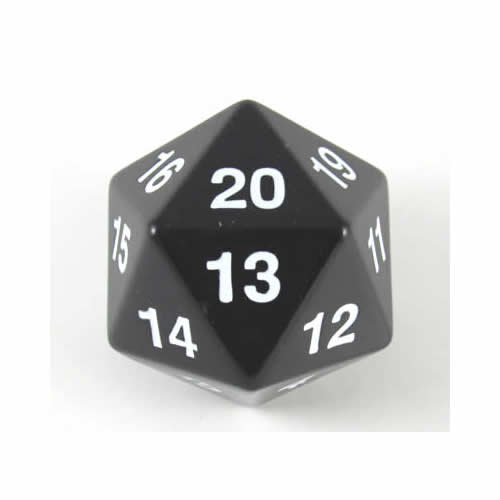 KOP14796 Black Countdown Die White Numbers D20 55mm (2.17in) Pack of 1 (ONLINE ORDER ONLY)