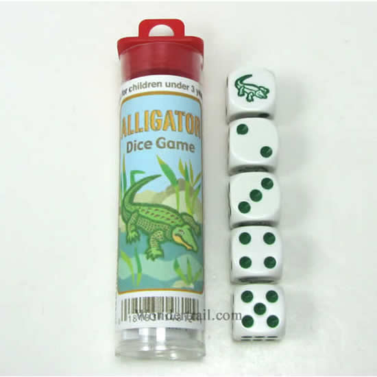 KOP14812 Alligator Dice Game White Opaque Dice Green Pips D6 16mm (ONLINE ORDER ONLY)