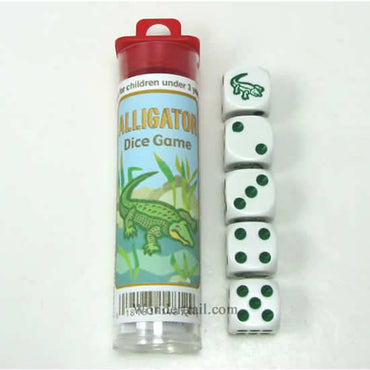 KOP14812 Alligator Dice Game White Opaque Dice Green Pips D6 16mm (ONLINE ORDER ONLY)