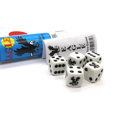 KOP14819 Eagle Dice Game White Opaque Dice with Black Pips D6 16mm (5/8in) (ONLINE ORDER ONLY)