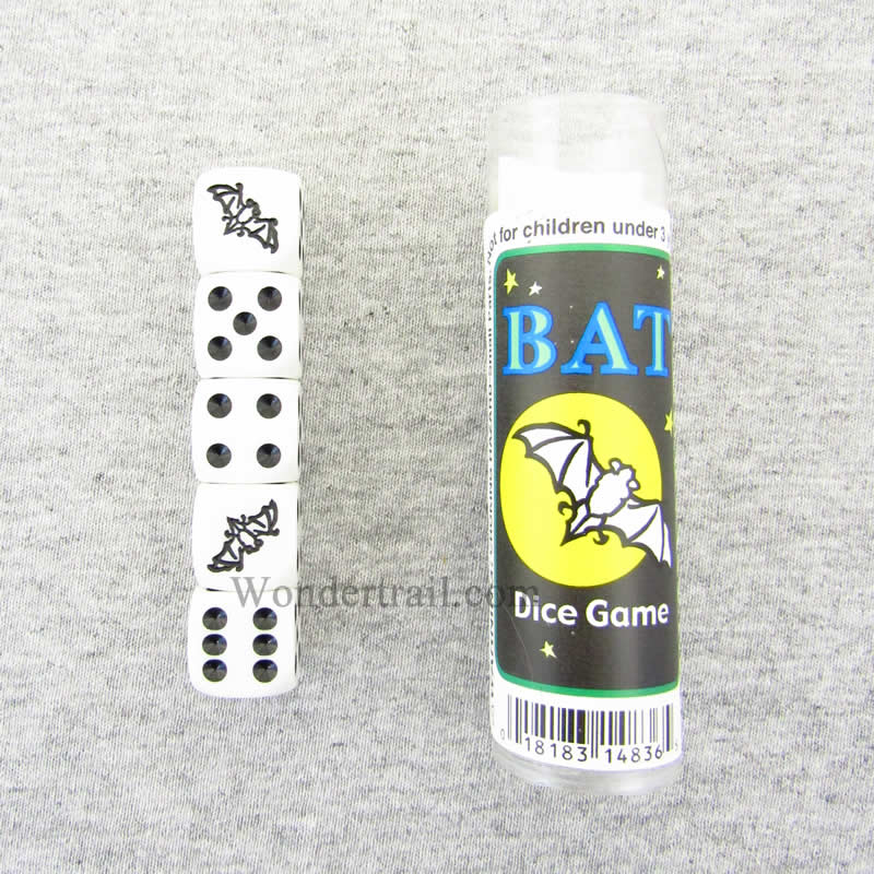 KOP14836 Bat Dice Game White Opaque Dice with Black Pips D6 16mm (ONLINE ORDER ONLY)