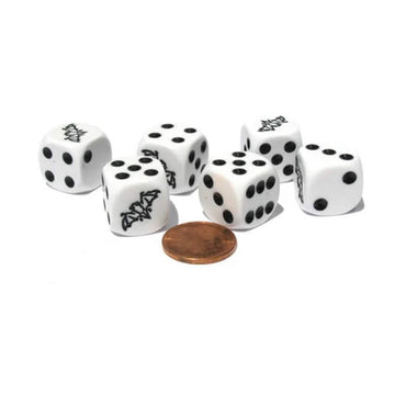 KOP14836 Bat Dice Game White Opaque Dice with Black Pips D6 16mm (ONLINE ORDER ONLY)