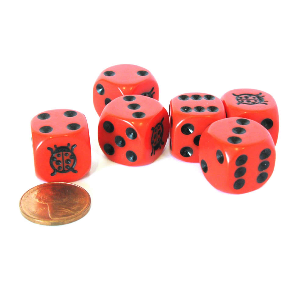KOP15087 Ladybug Dice Game Red Opaque Dice with Black Pips D6 16mm (ONLINE ORDER ONLY)