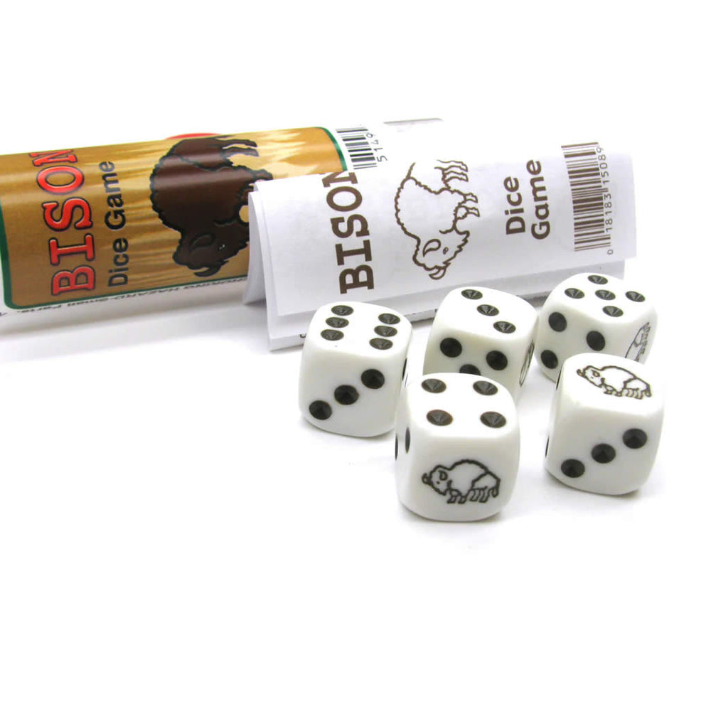 KOP15089 Bison Dice Game White Opaque Dice with Black Pips D6 16mm (ONLINE ORDER ONLY)