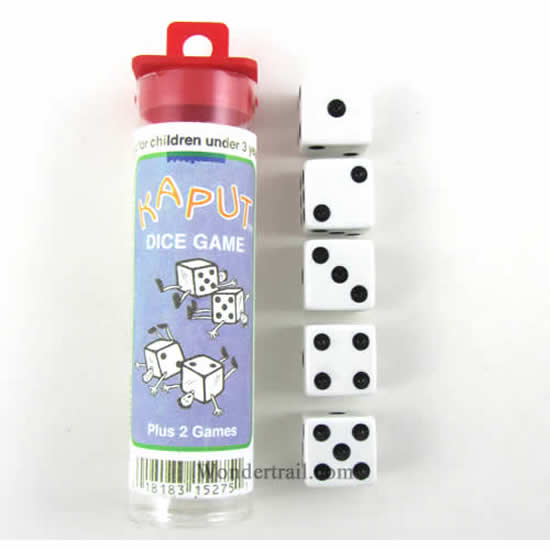 KOP15275 Kaput Dice Game White Opaque Dice with Black Pips D6 16mm (ONLINE ORDER ONLY)