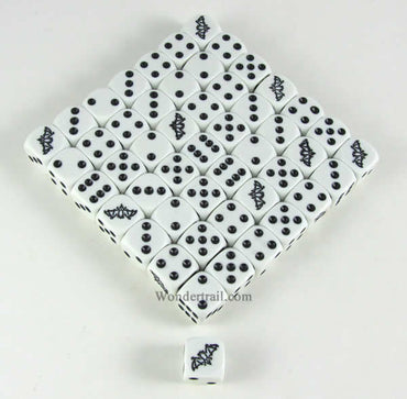 KOP15509 Bat Dice White Opaque Black Pips D6 16mm Bulk Pack of 50 (ONLINE ORDER ONLY)