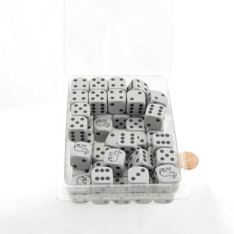 KOP15515 Grey Elephant Dice Grey Opaque Black Pips D6 16mm Bulk Pack of 50 (ONLINE ORDER ONLY)