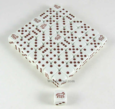 KOP15518 Brown Horse Dice White Opaque Brown Pips D6 16mm Bulk Pack of 50 (ONLINE ORDER ONLY)