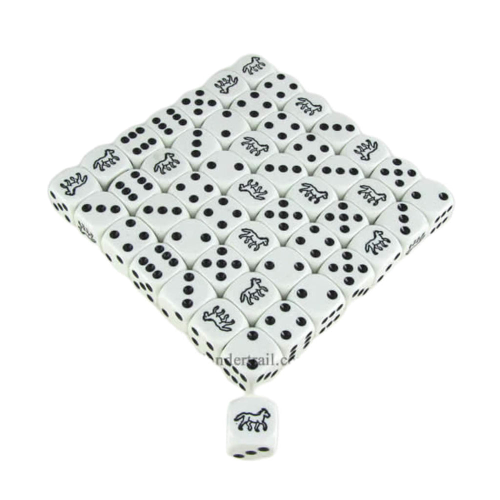 KOP15519 Black Horse Dice White Opaque with Black Pips D6 16mm (5/8in) Bulk Pack of 50 Dice (ONLINE ORDER ONLY)