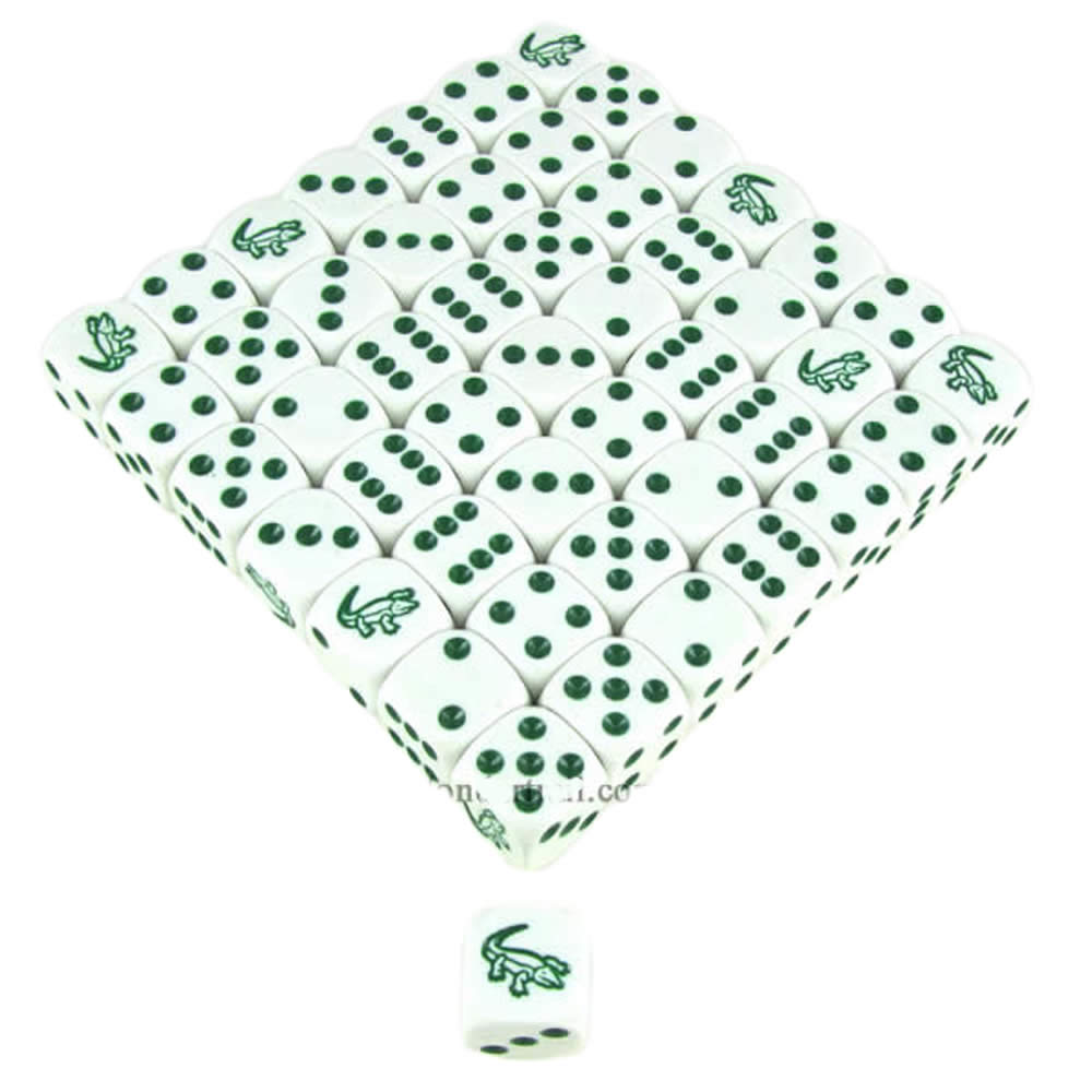 KOP15534 Alligator Dice White Opaque with Green Pips D6 16mm (5/8in) Bulk Pack of 50 Koplow Games (ONLINE ORDER ONLY)