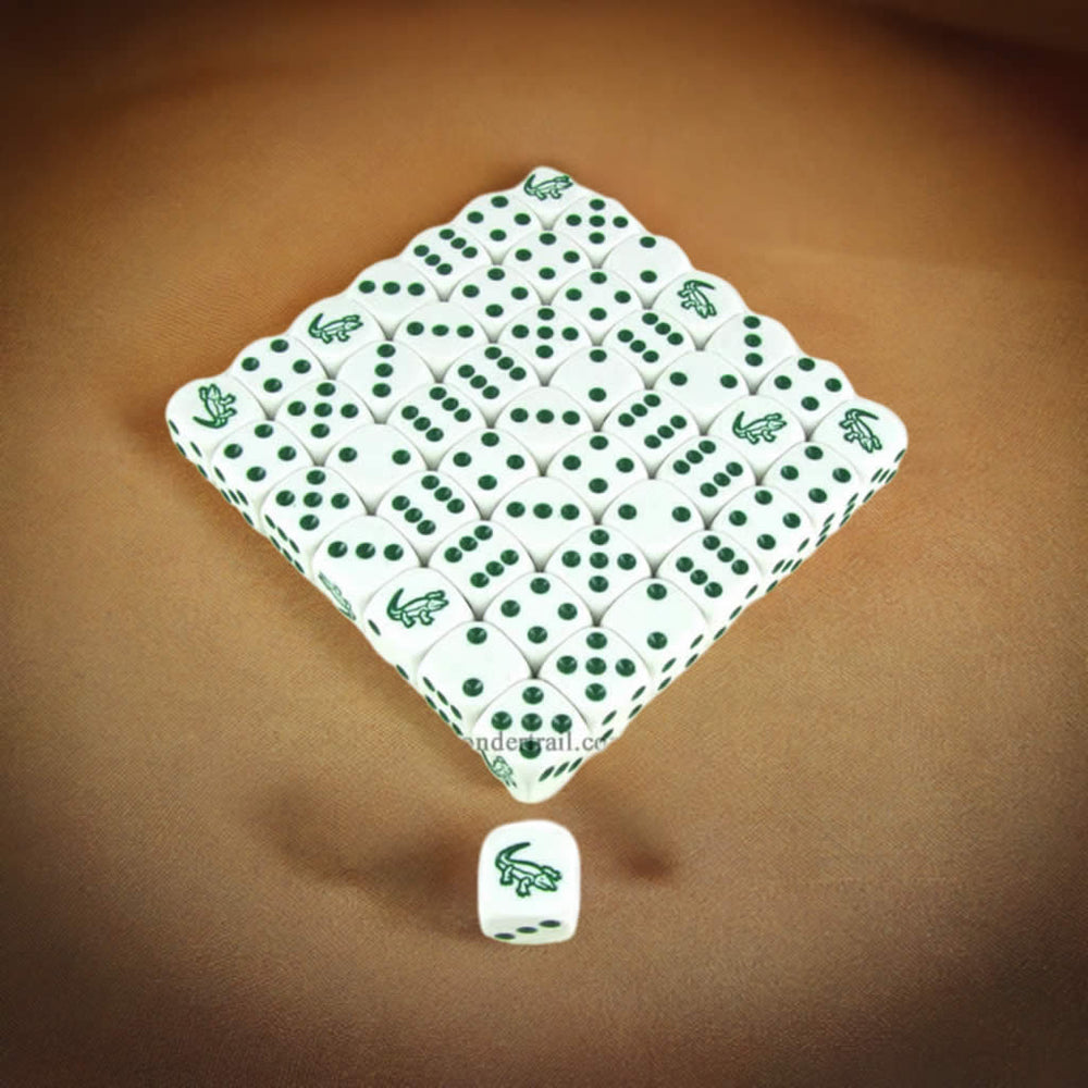KOP15534 Alligator Dice White Opaque with Green Pips D6 16mm (5/8in) Bulk Pack of 50 Koplow Games (ONLINE ORDER ONLY)