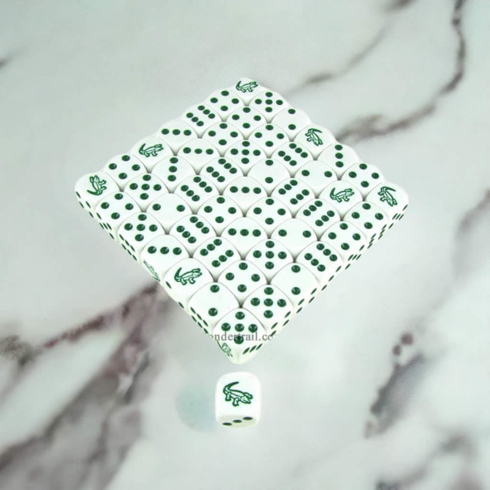 KOP15534 Alligator Dice White Opaque with Green Pips D6 16mm (5/8in) Bulk Pack of 50 Koplow Games (ONLINE ORDER ONLY)