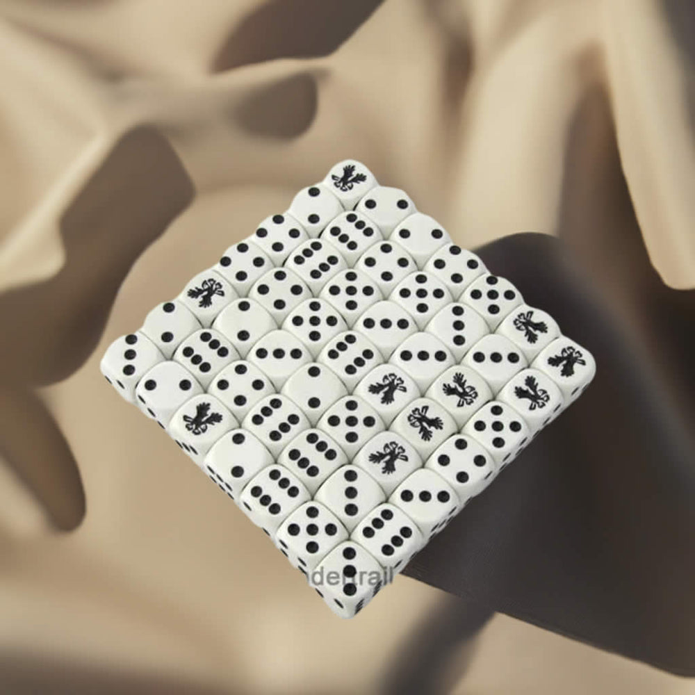 KOP15535 Eagle Dice White Opaque Black Pips D6 16mm Bulk Pack of 50 (ONLINE ORDER ONLY)
