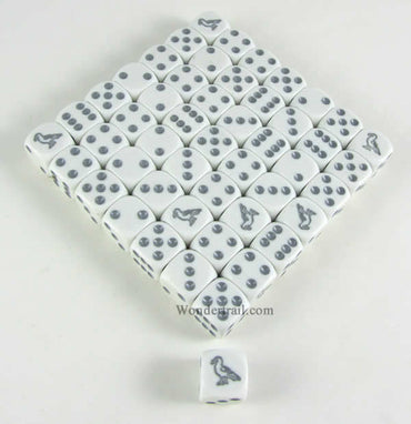KOP15537 Seagull Dice White Opaque with Grey Pips D6 16mm (5/8in) Bulk Pack of 50 Koplow Games (ONLINE ORDER ONLY)