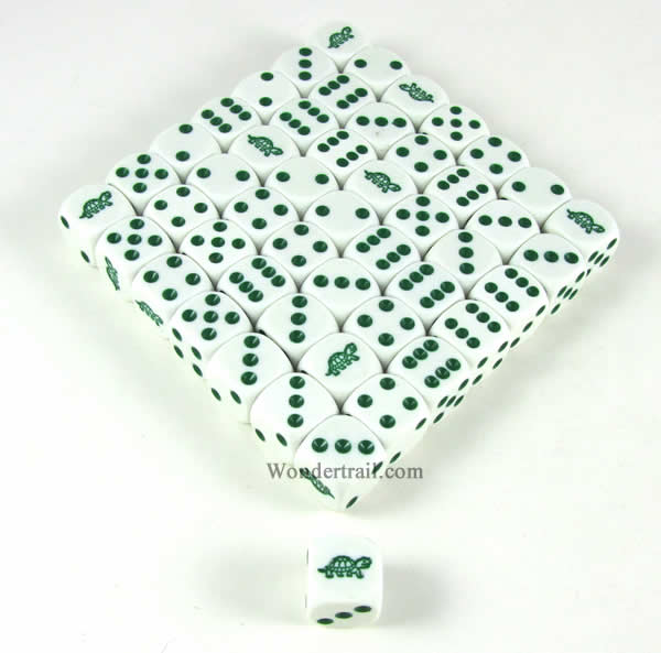 KOP15540 Turtle Dice White Opaque with Green Pips D6 16mm (5/8in) Bulk Pack of 50 Koplow Games (ONLINE ORDER ONLY)