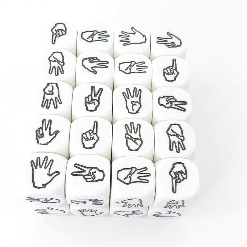 KOP15575 Sign Language Dice White Black Symbols D6 20mm Bulk Pack of 40 (ONLINE ORDER ONLY)
