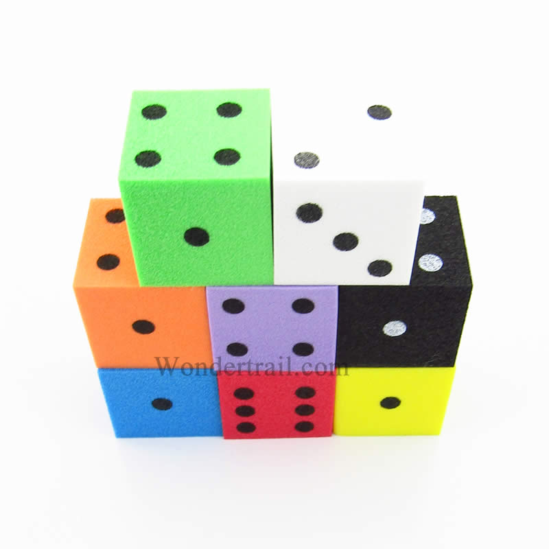 KOP15981 Assorted Foam Dice with Pips D6 25mm (1in) Pack of 8 Koplow (ONLINE ORDER ONLY)