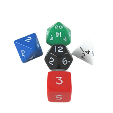 KOP16126 Platonic Jumbo Dice Assorted Colors Numbers 24mm Set of 5 (ONLINE ORDER ONLY)