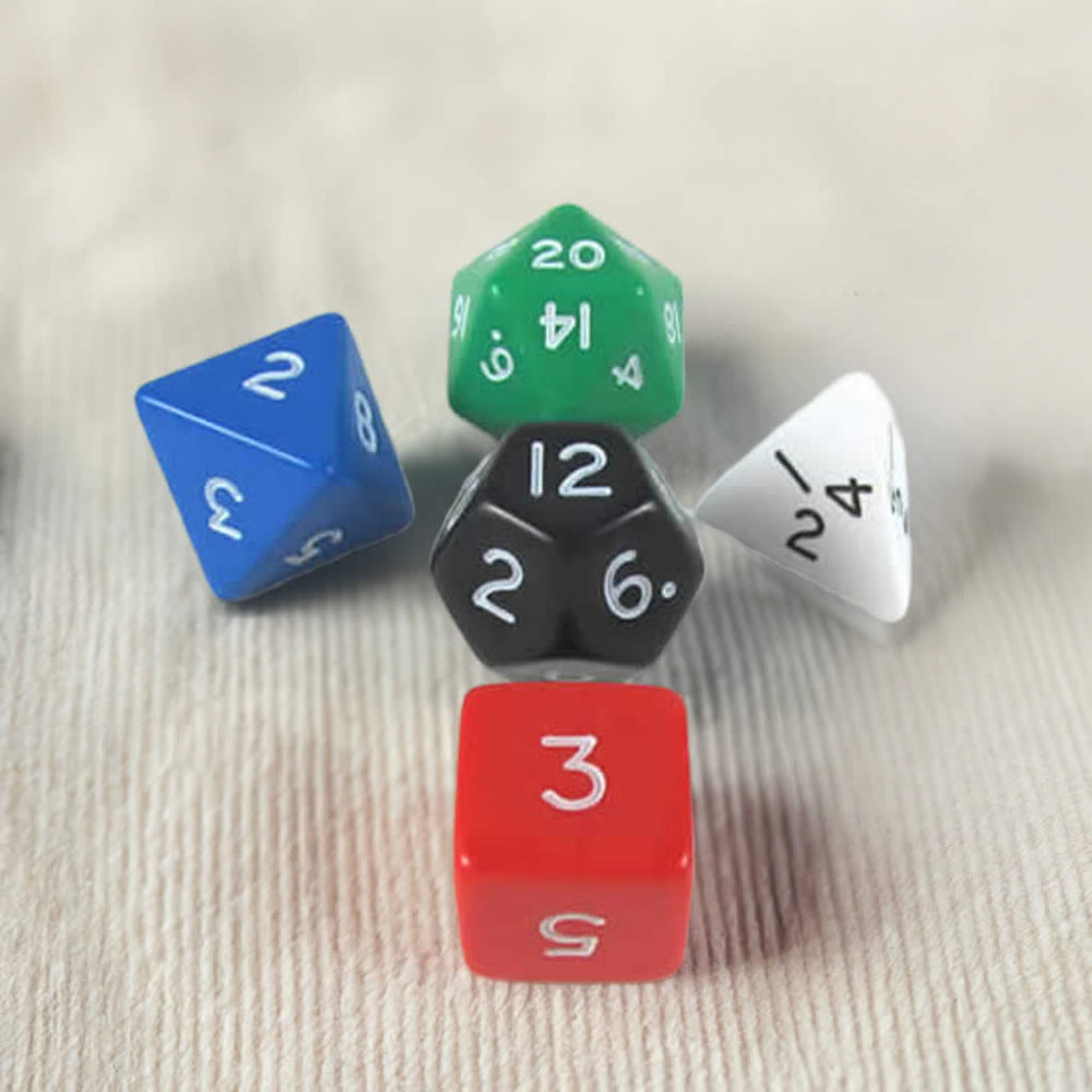 KOP16126 Platonic Jumbo Dice Assorted Colors Numbers 24mm Set of 5 (ONLINE ORDER ONLY)