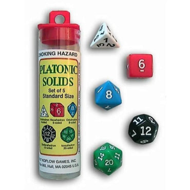 KOP16221 Platonic Dice Assorted Colors with Numbers 16mm (5/8in) Set of 5 Dice (ONLINE ORDER ONLY)