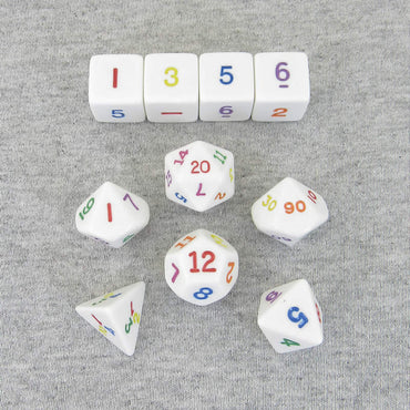 KOP16791 Rainbow Dice White Opaque Dice with Multi-Colored Numbers 16mm (5/8in) Set of 10 Koplow Games (ONLINE ORDER ONLY)